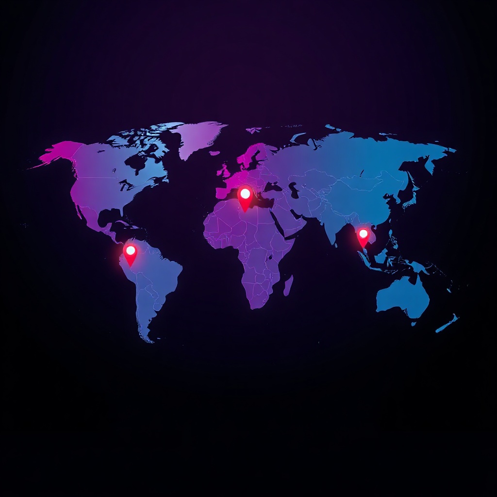 World map with destination pins